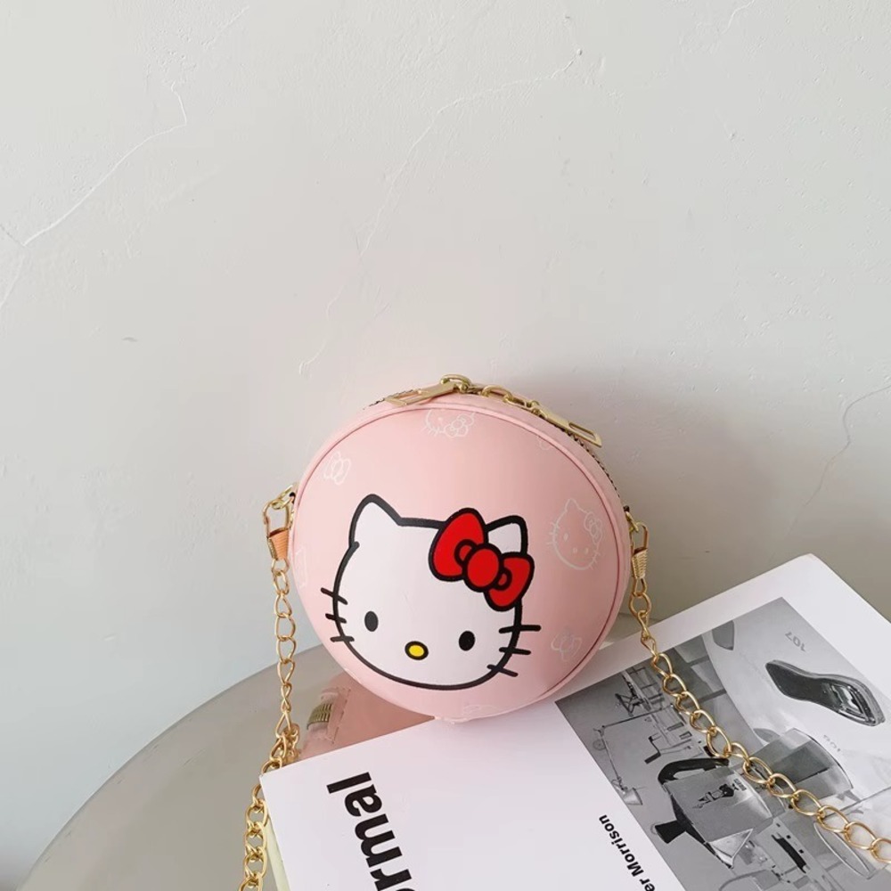 Sanrio Hello Kitty Pink Round Crossbody Bag with Gold Chain